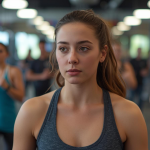 A photo of a woman at gym with two women behind her
