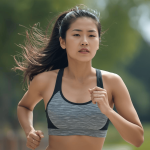 Chinese Woman running in a sports bra